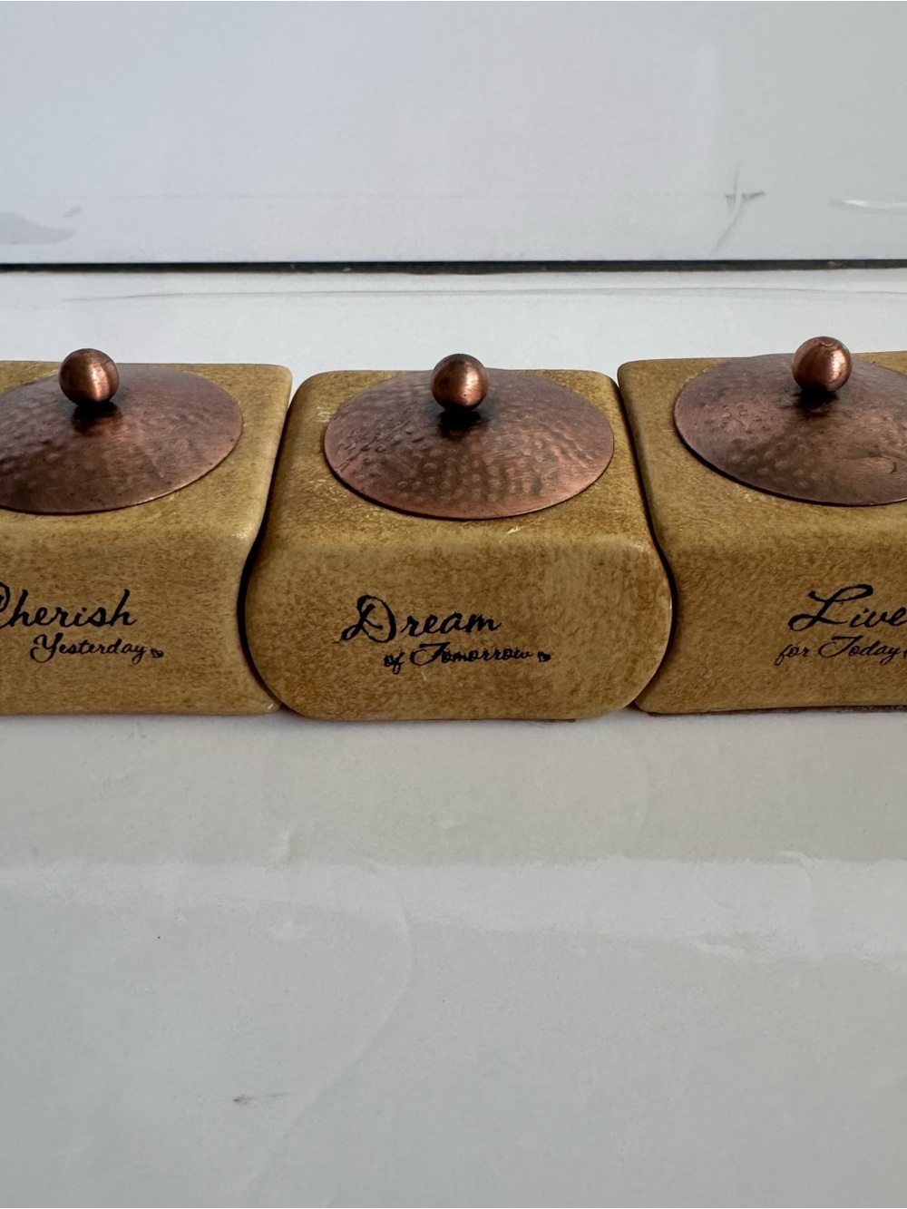 Ceramic Countertop Canister Set with Copper Lids - Gold Finish